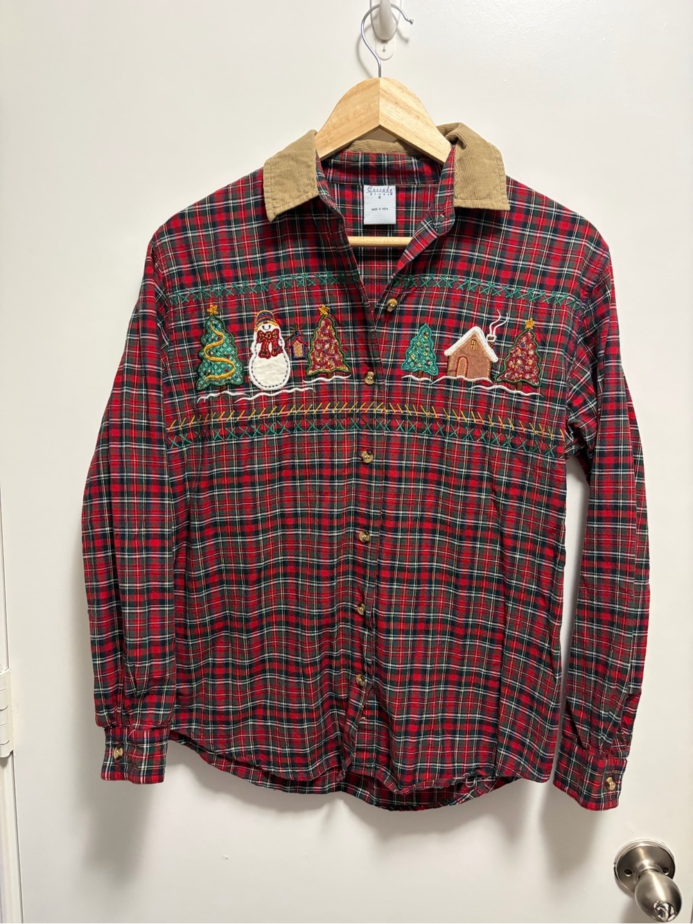 Vintage Christmas Flannel Button-Up Shirt Cascade Blues Women’s Size Small